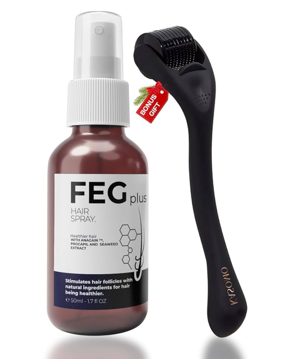 FEG Plus – سبراي تكثيف الشعر وبكرة ديرما رولر – حل فعّال لتساقط الشعر للرجال والنساء